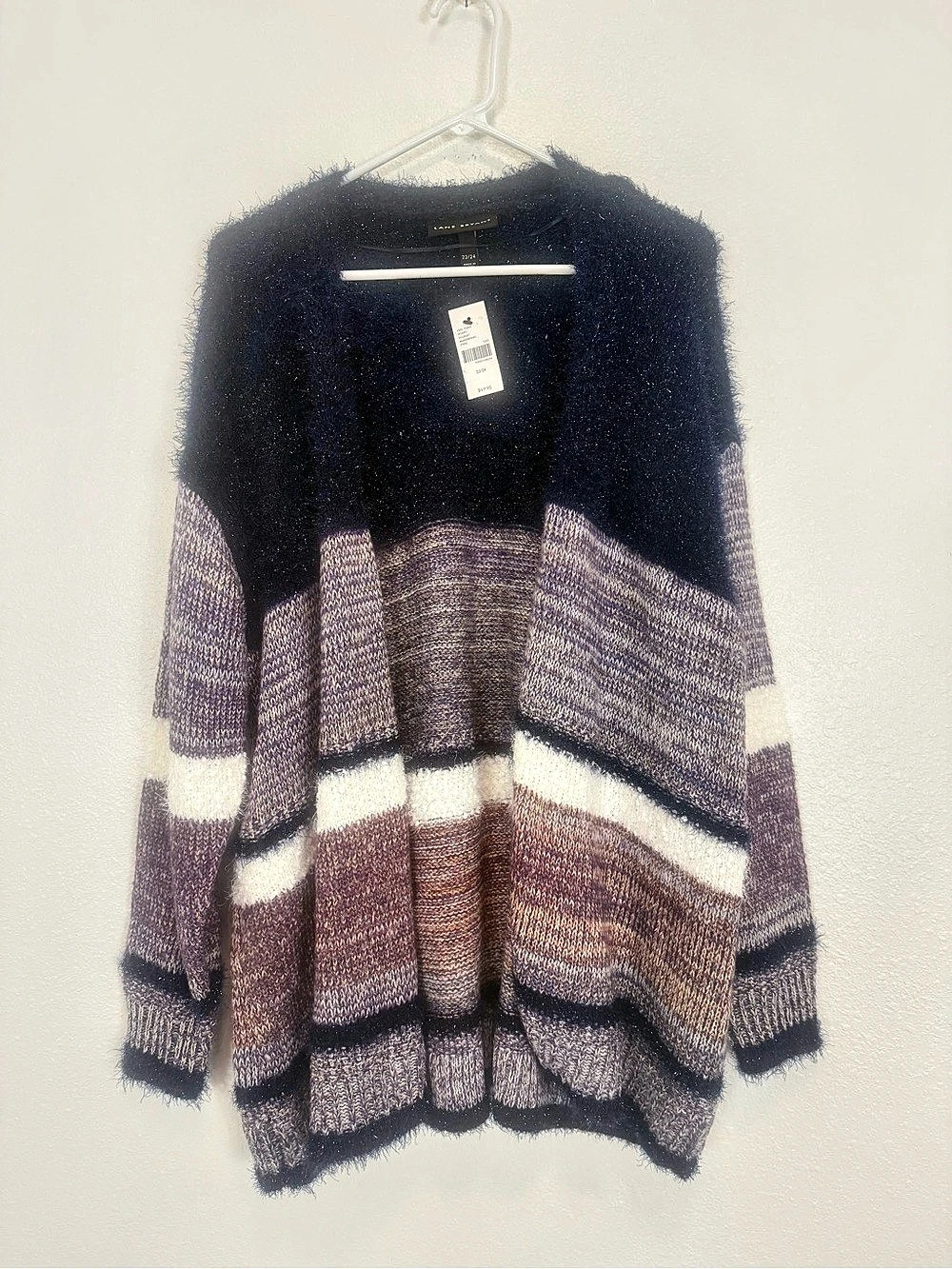 Lane Bryant Color Block Cardigan in Purple & White With Sparkle Size 22/24 NWT